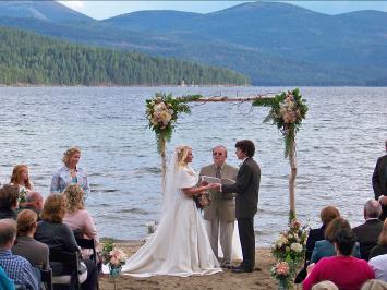 Ralph Fishburn, of Ralph's Regal Weddings, performing wedding at Elkins Resort, Priest Lake, Idaho.